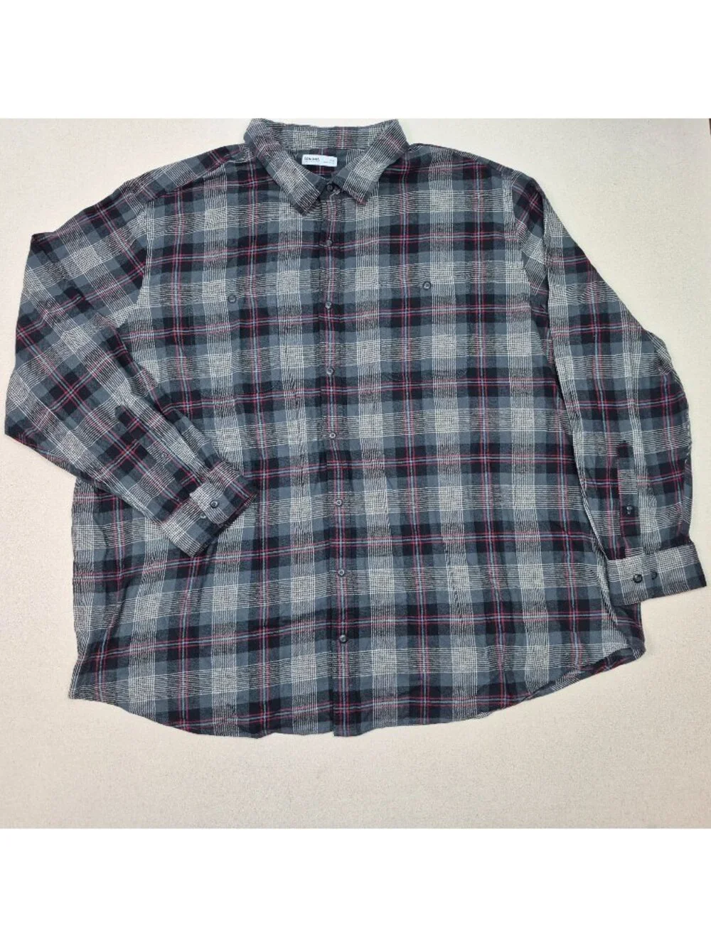 Sonoma Men's Long Sleeve Plaid Flannel Button Up Shirt Gray/Red/Blue Sz 4XL